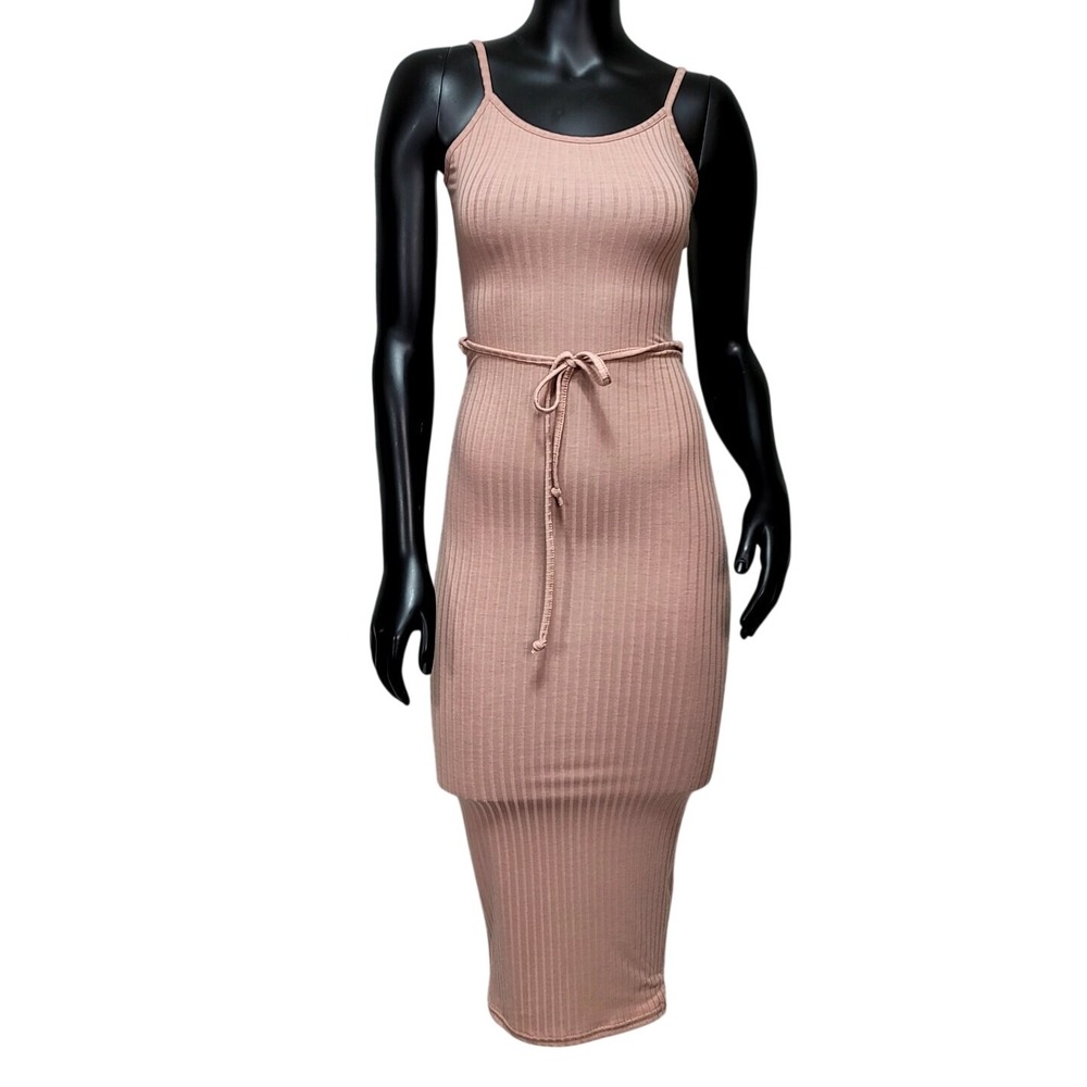 Missguided Petite Ribbed Midi Dress Blush‎ Pink Spaghetti Strap US 4 NEW